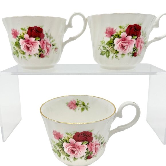 Royale Garden Bone China Teacup and Saucer Set Pink Rose Design 3 cups 4 saucers - Picture 5 of 12